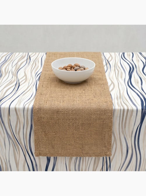 Toalha de mesa antinódoas com estampado mediterrânico de riscas assimétricas - Gamusi. - Kiabi Toalha de mesa antinódoas com estampado mediterrânico de riscas assimétricas - Gamusi. - Kiabi