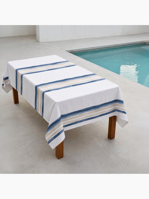 Toalha de mesa antinódoas com estampado mediterrânico de riscas horizontais - Gamusi. - Kiabi