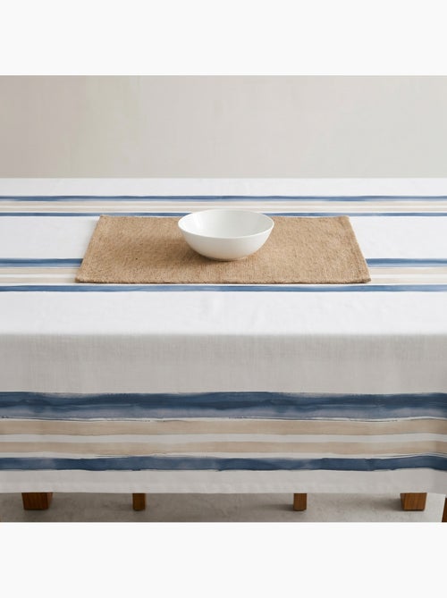 Toalha de mesa antinódoas com estampado mediterrânico de riscas horizontais - Gamusi. - Kiabi