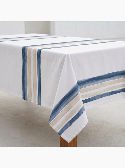 Toalha de mesa antinódoas com estampado mediterrânico de riscas horizontais - Gamusi. - Kiabi