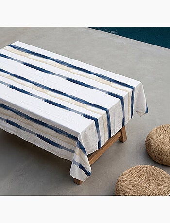 Toalha de mesa antinódoas com estampado mediterrânico de riscas largas - Gamusi.