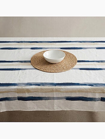 Toalha de mesa antinódoas com estampado mediterrânico de riscas largas - Gamusi.
