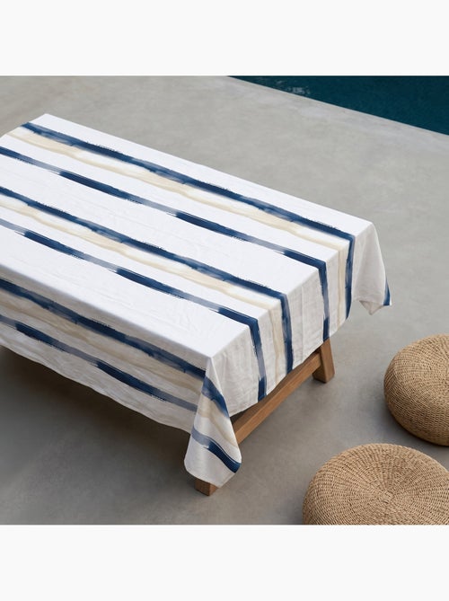 Toalha de mesa antinódoas com estampado mediterrânico de riscas largas - Gamusi. - Kiabi