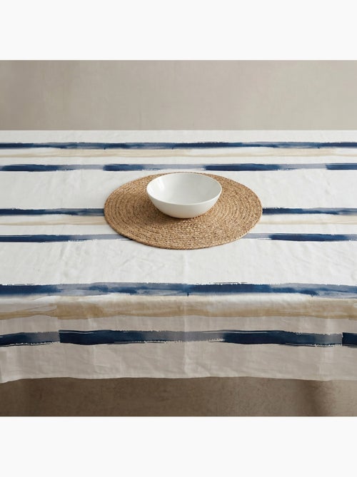 Toalha de mesa antinódoas com estampado mediterrânico de riscas largas - Gamusi. - Kiabi