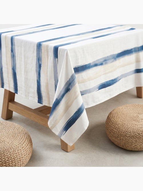 Toalha de mesa antinódoas com estampado mediterrânico de riscas largas - Gamusi. - Kiabi