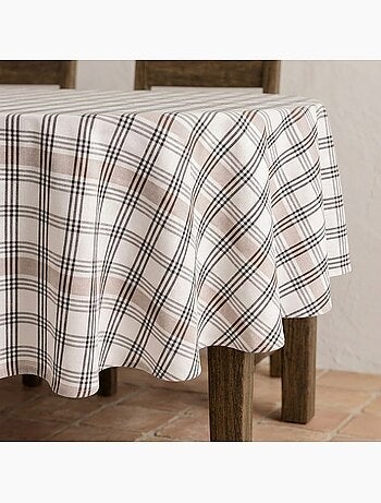 Toalha de mesa antinódoas com quadrados e riscas múltiplas, toque e caimento natural - Gamusi.