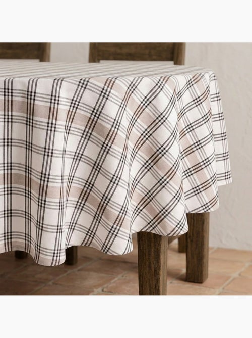 Toalha de mesa antinódoas com quadrados e riscas múltiplas, toque e caimento natural - Gamusi. - Kiabi Toalha de mesa antinódoas com quadrados e riscas múltiplas, toque e caimento natural - Gamusi. - Kiabi