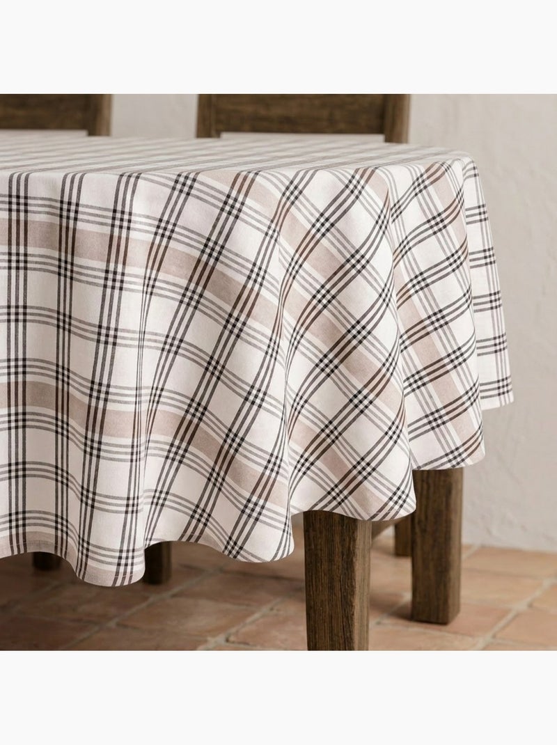 Toalha de mesa antinódoas com quadrados e riscas múltiplas, toque e caimento natural - Gamusi. Preto Bege - Kiabi