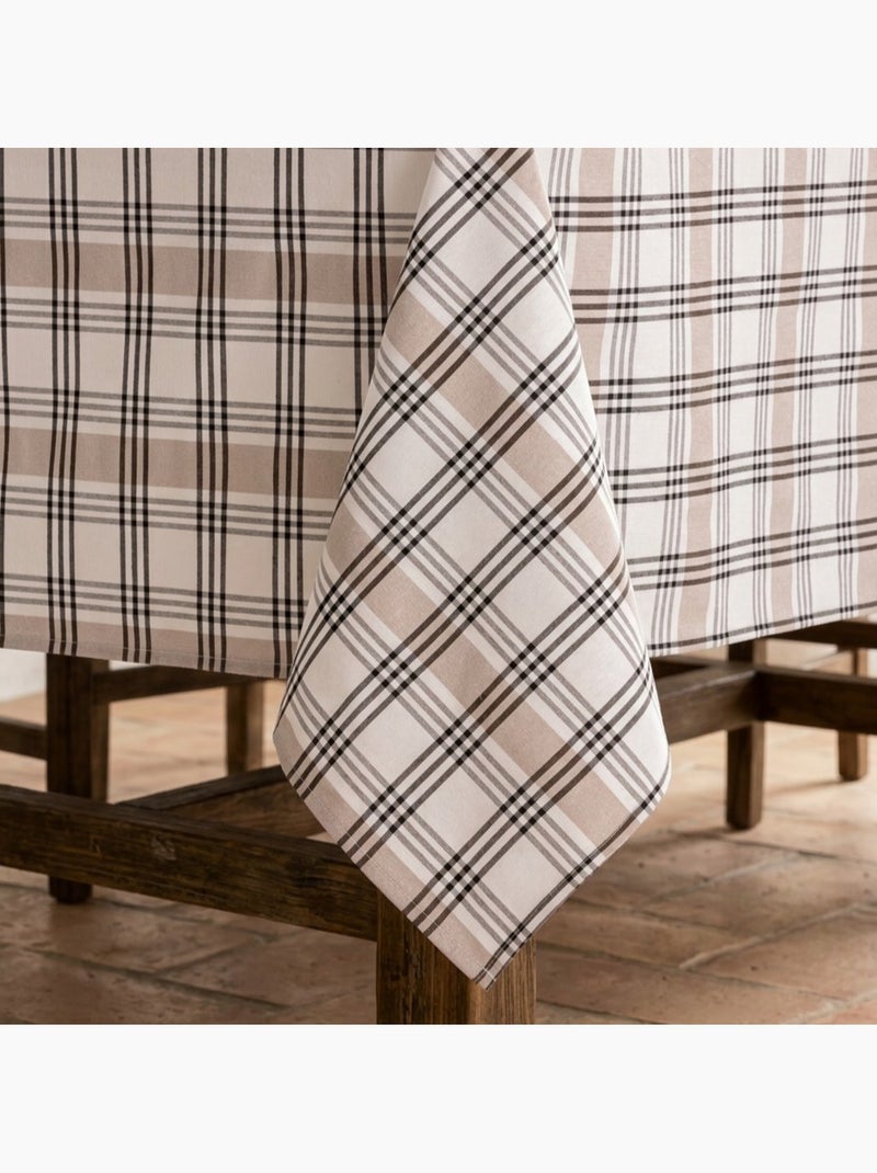 Toalha de mesa antinódoas com quadrados e riscas múltiplas, toque e caimento natural - Gamusi. Preto Bege - Kiabi