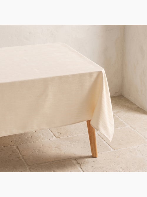Toalha de mesa antinódoas com tecido texturizado de efeito raiado - Gamusi. - Kiabi Toalha de mesa antinódoas com tecido texturizado de efeito raiado - Gamusi. - Kiabi