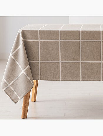 Toalha de mesa antinódoas com tecido texturizado e quadrados grandes - Gamusi.