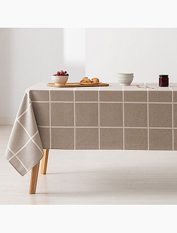 Toalha de mesa antinódoas com tecido texturizado e quadrados grandes - Gamusi.