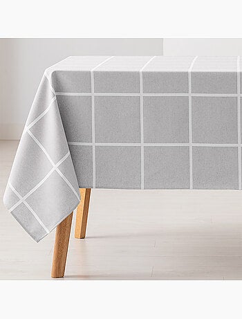 Toalha de mesa antinódoas com tecido texturizado e quadrados grandes - Gamusi.