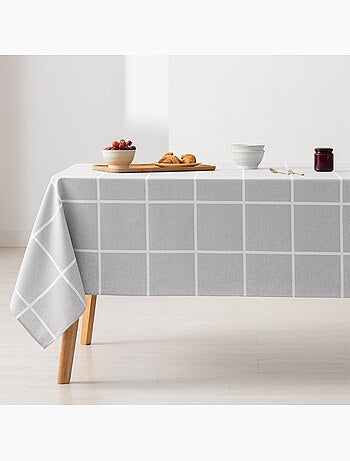 Toalha de mesa antinódoas com tecido texturizado e quadrados grandes - Gamusi.