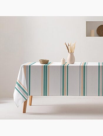 Toalha de mesa antinódoas de algodão com riscas largas, caimento natural - Gamusi.