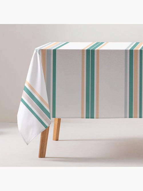 Toalha de mesa antinódoas de algodão com riscas largas, caimento natural - Gamusi. - Kiabi Toalha de mesa antinódoas de algodão com riscas largas, caimento natural - Gamusi. - Kiabi