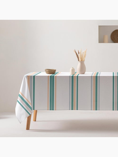 Toalha de mesa antinódoas de algodão com riscas largas, caimento natural - Gamusi. - Kiabi Toalha de mesa antinódoas de algodão com riscas largas, caimento natural - Gamusi. - Kiabi