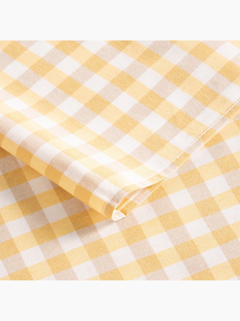Toalha de mesa antinódoas em xadrez vichy, algodão tecido e toque natural - Gamusi. Amarelo - Kiabi