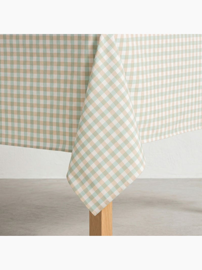 Toalha de mesa antinódoas em xadrez vichy, algodão tecido e toque natural - Gamusi. Azul-turquesa - Kiabi