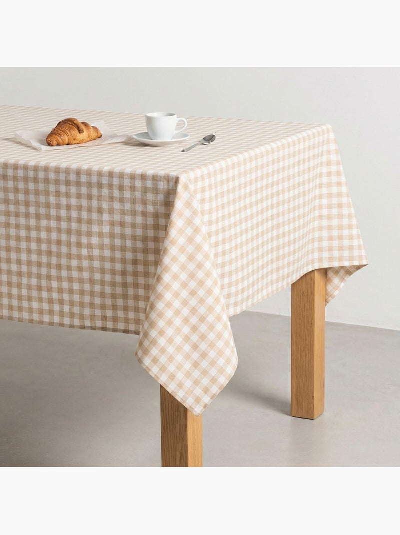 Toalha de mesa antinódoas em xadrez vichy, algodão tecido e toque natural - Gamusi. Ecru - Kiabi