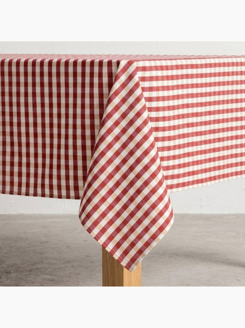 Toalha de mesa antinódoas em xadrez vichy, algodão tecido e toque natural - Gamusi. Romã - Kiabi