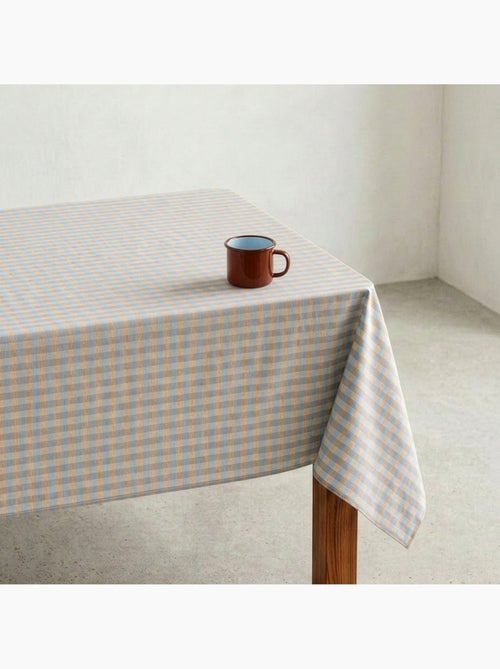Toalha de mesa antinódoas em xadrez vichy, mistura de algodão e linho - Gamusi. - Kiabi