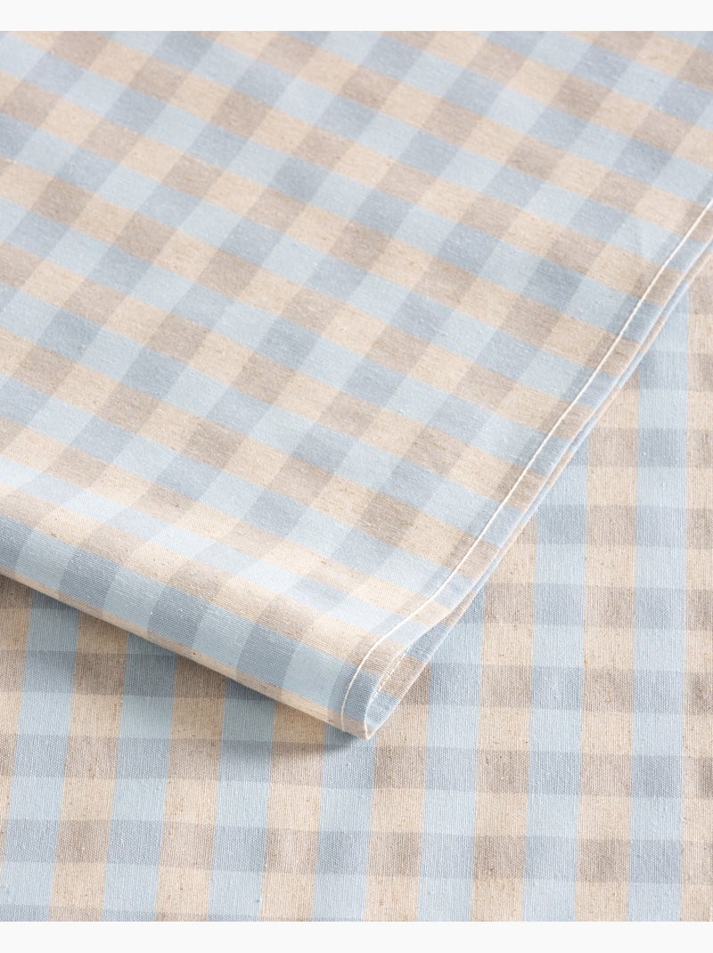 Toalha de mesa antinódoas em xadrez vichy, mistura de algodão e linho - Gamusi. Azul-celeste - Kiabi