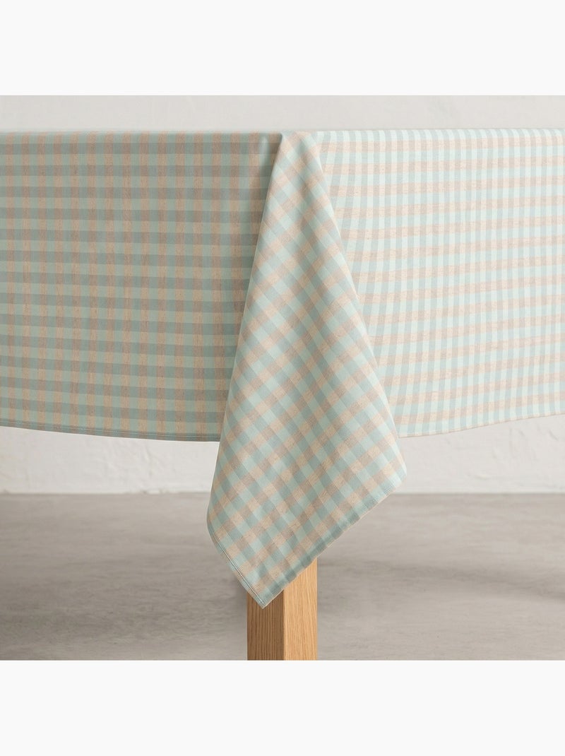 Toalha de mesa antinódoas em xadrez vichy, mistura de algodão e linho - Gamusi. Azul-turquesa - Kiabi