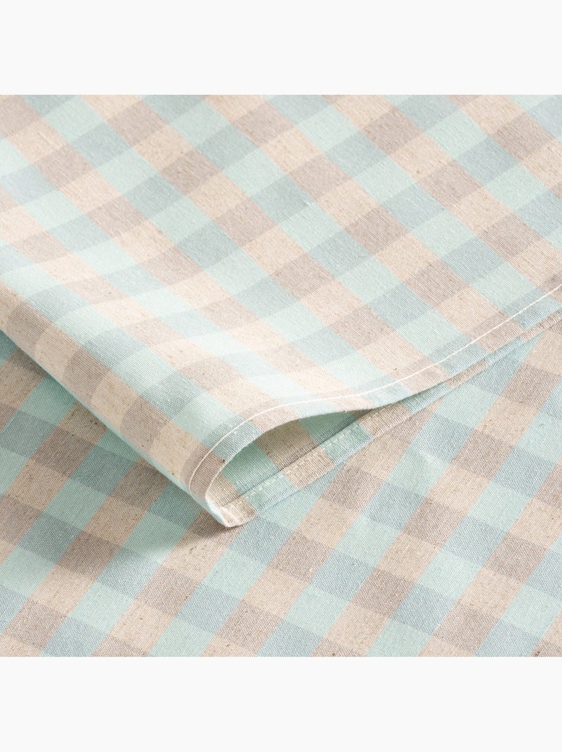 Toalha de mesa antinódoas em xadrez vichy, mistura de algodão e linho - Gamusi. Azul-turquesa - Kiabi