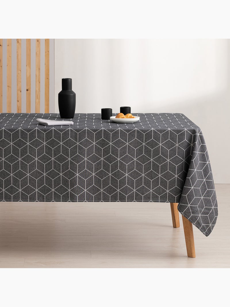 Toalha de mesa antinódoas texturizada, design geométrico - Gamusi. Cinza antracite - Kiabi