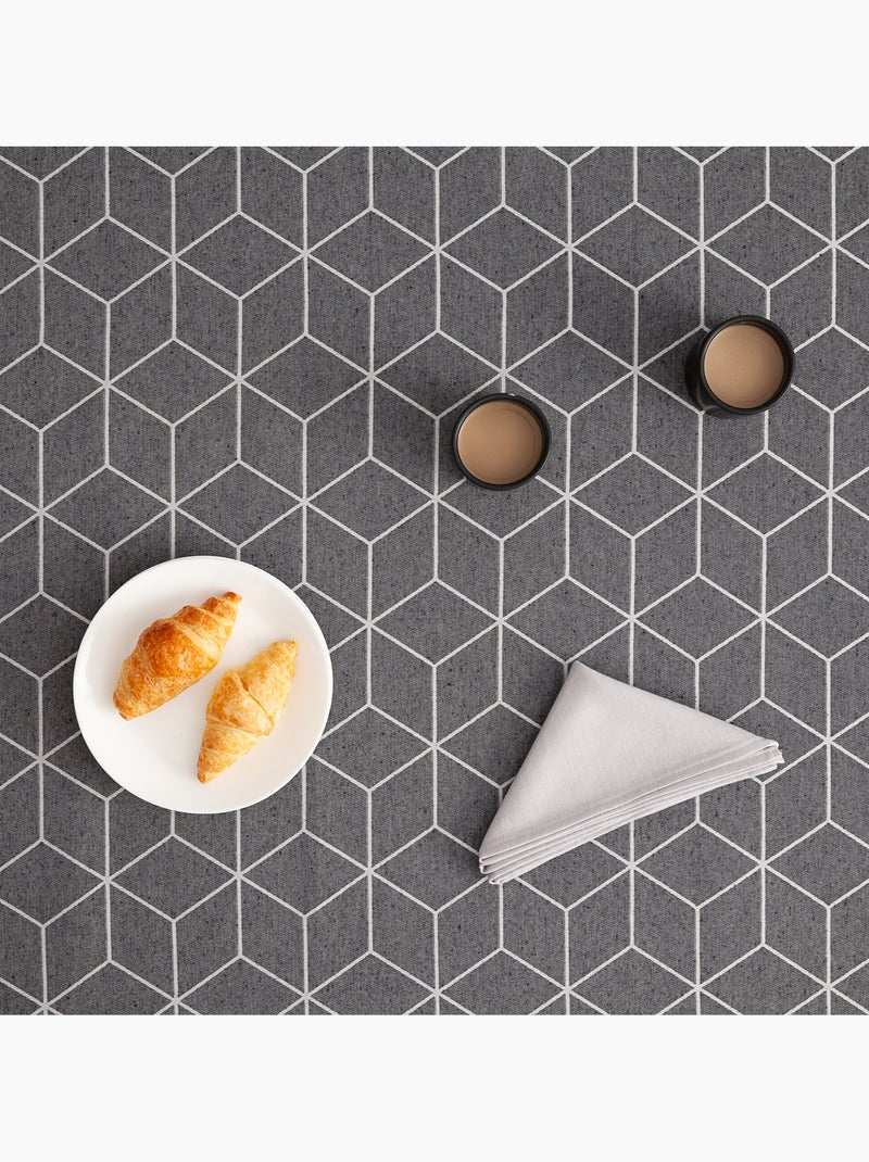 Toalha de mesa antinódoas texturizada, design geométrico - Gamusi. Cinza antracite - Kiabi