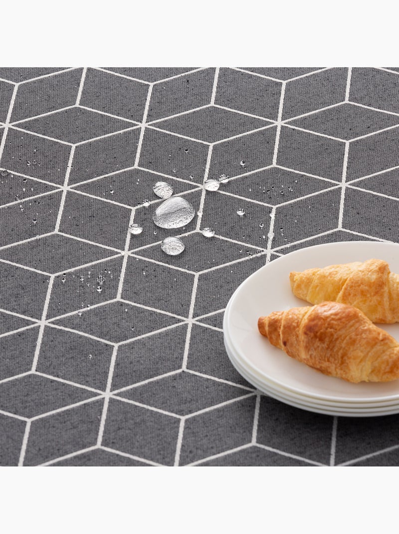 Toalha de mesa antinódoas texturizada, design geométrico - Gamusi. Cinza antracite - Kiabi