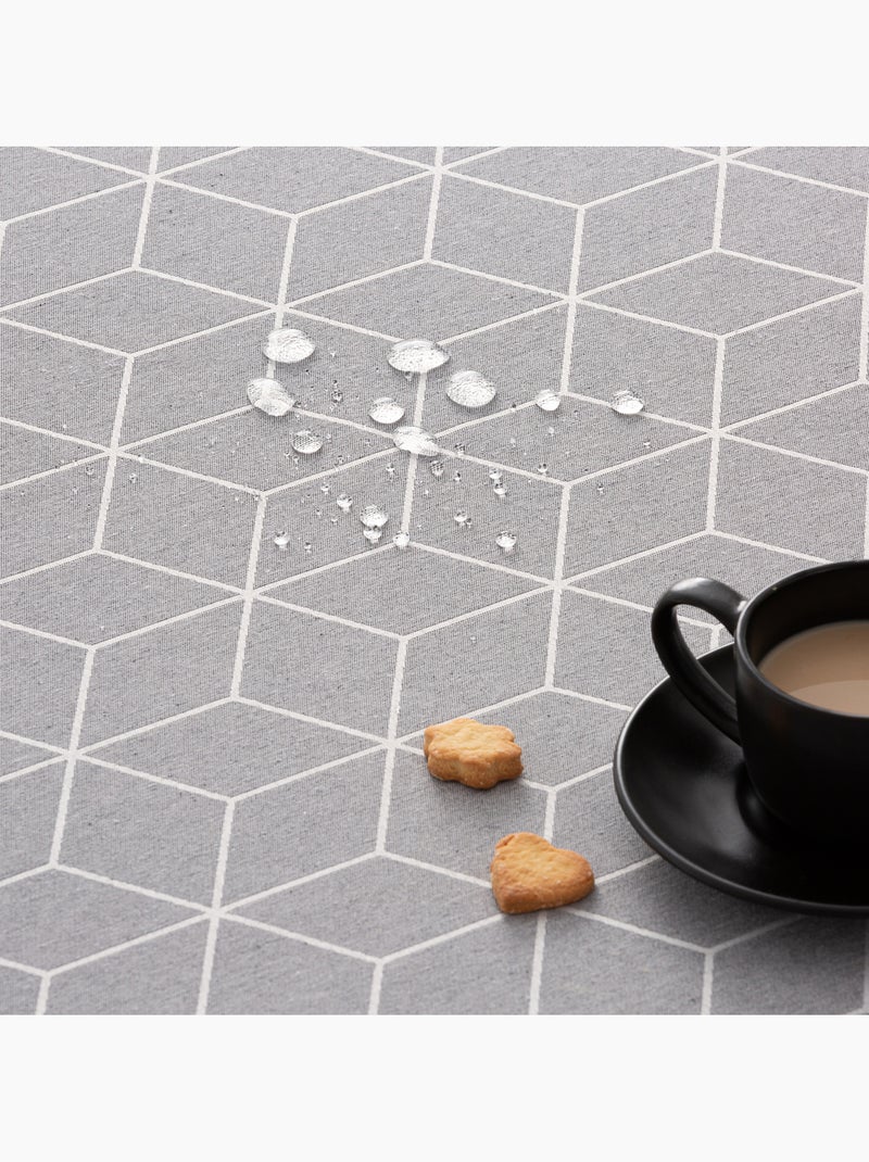 Toalha de mesa antinódoas texturizada, design geométrico - Gamusi. Cinza - Kiabi