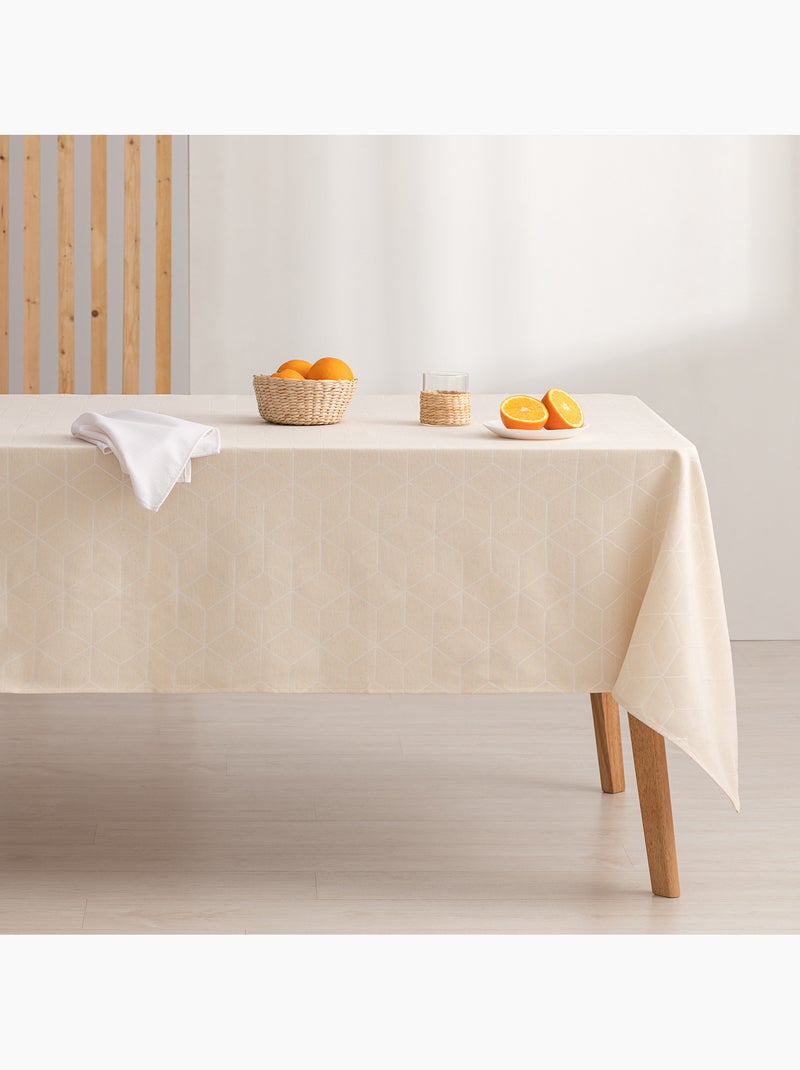 Toalha de mesa antinódoas texturizada, design geométrico - Gamusi. Ecru - Kiabi