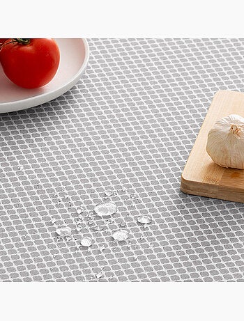 Toalha de mesa antinódoas texturizada, padrão de quadrados em grelha - Gamusi.