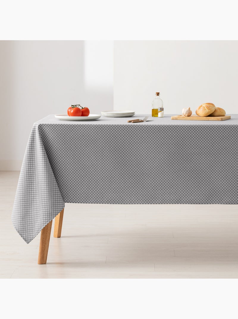 Toalha de mesa antinódoas texturizada, padrão de quadrados em grelha - Gamusi. Cinza claro - Kiabi