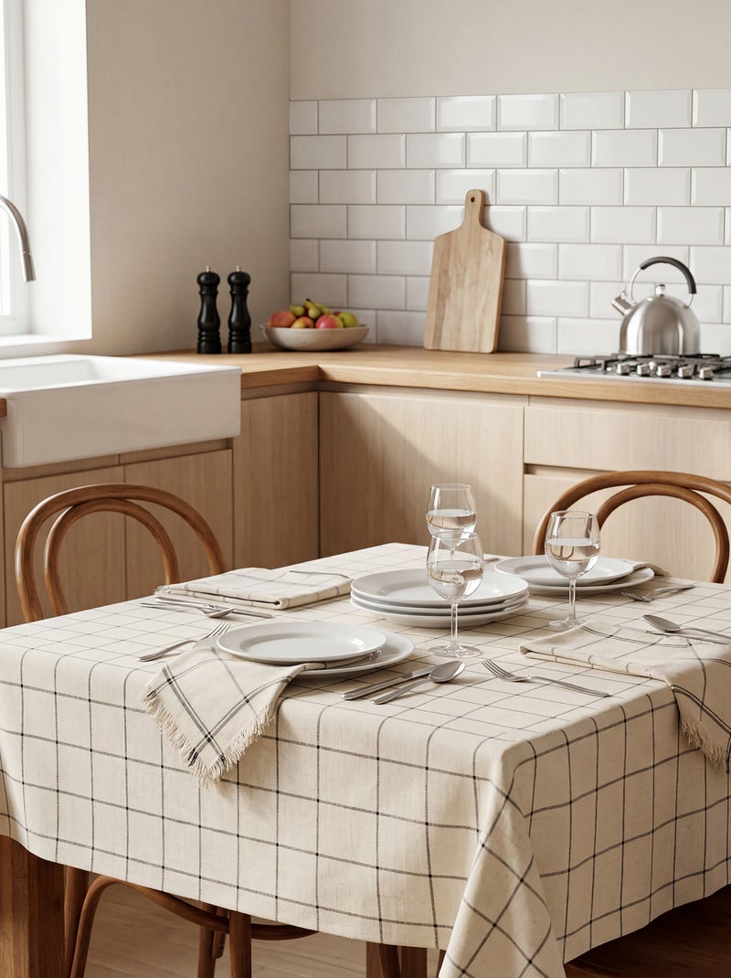 Toalha de mesa aos quadrados (150x250 cm) - Kiabi Home PRETO - Kiabi