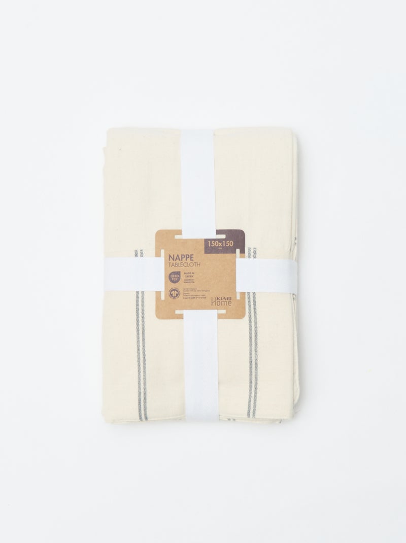 Toalha de mesa às riscas em algodão (150x150 cm) - Kiabi Home Bege - Kiabi