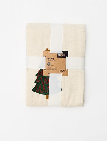 Toalha de mesa bordada de Natal em algodão e linho 150x300 cm