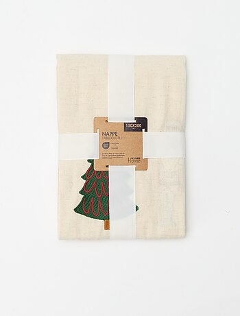 Toalha de mesa bordada Natal em algodão e linho 150x200