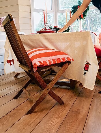 Toalha de mesa bordada Natal em algodão e linho 150x200
