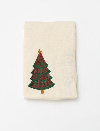 Toalha de mesa bordada Natal em algodão e linho 150x200