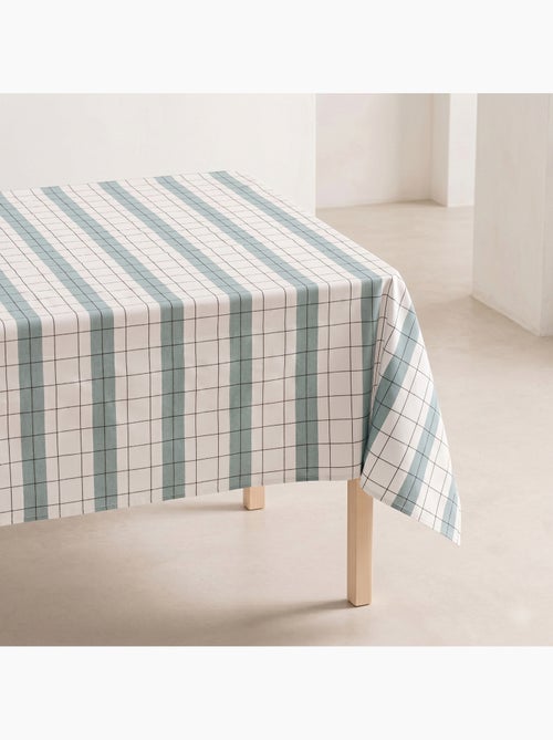 Toalha de mesa de algodão às riscas e xadrez em fio tingido com relevo - Gamusi. - Kiabi