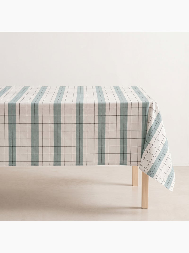 Toalha de mesa de algodão às riscas e xadrez em fio tingido com relevo - Gamusi. Azul - Kiabi