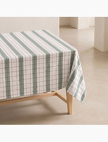 Toalha de mesa de algodão às riscas e xadrez em fio tingido com relevo - Gamusi.