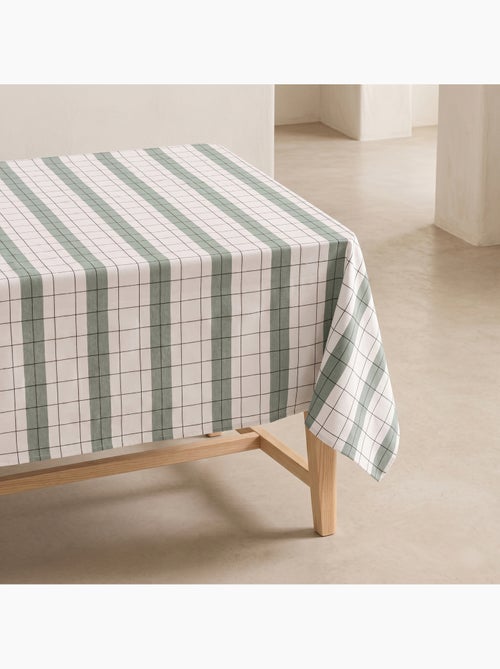 Toalha de mesa de algodão às riscas e xadrez em fio tingido com relevo - Gamusi. - Kiabi