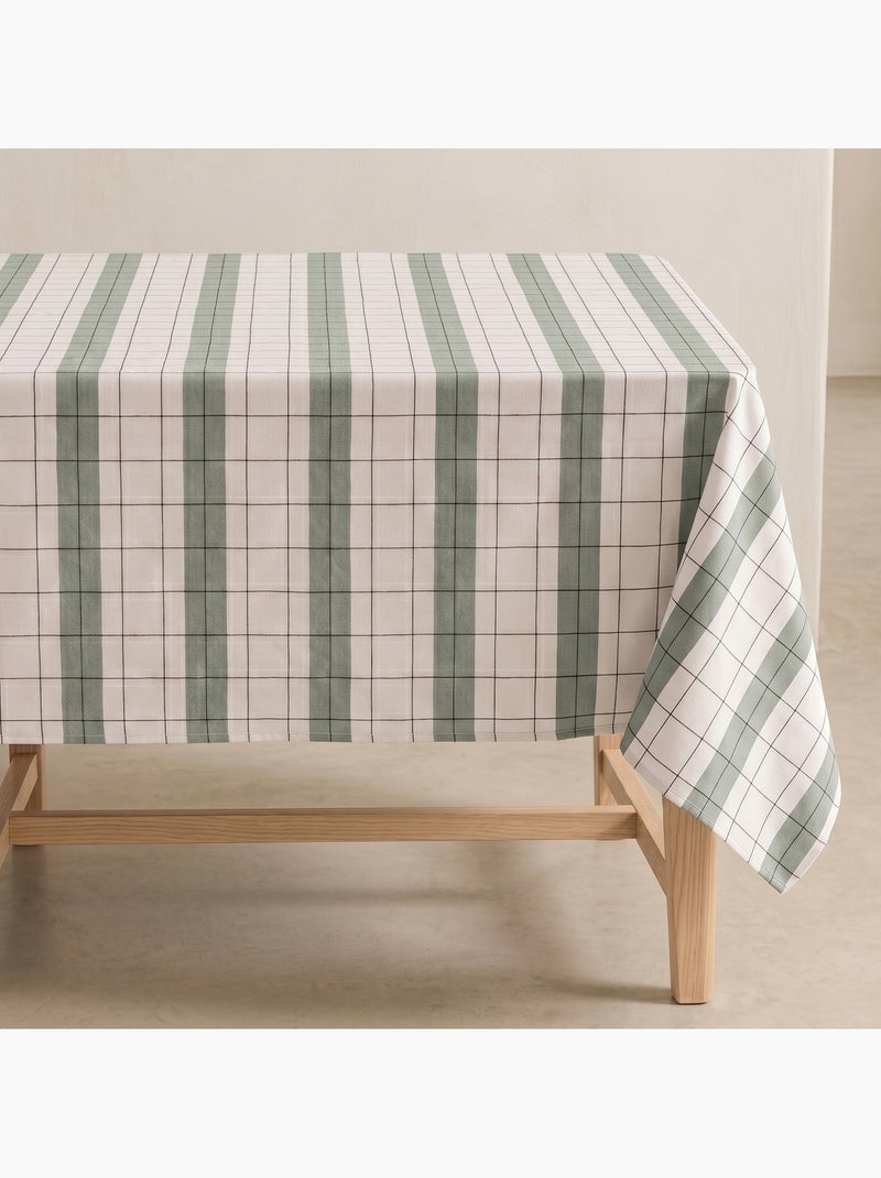 Toalha de mesa de algodão às riscas e xadrez em fio tingido com relevo - Gamusi. Verde-água - Kiabi