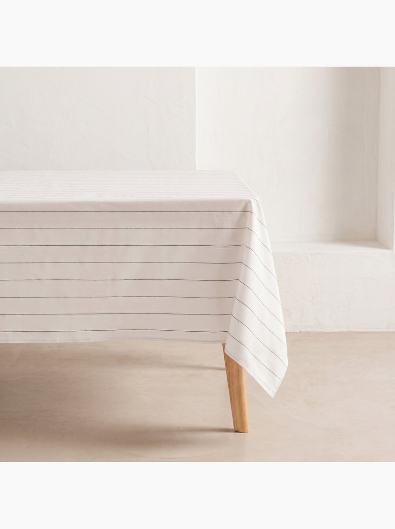 Toalha de mesa de algodão às riscas, fio tingido em relevo - Gamusi. Branco - Kiabi