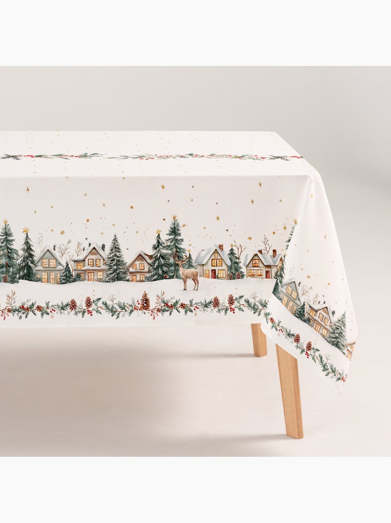 Toalha de mesa de natal antimanchas em algodão, estampado natalício - gamusi Multicolorido - Kiabi