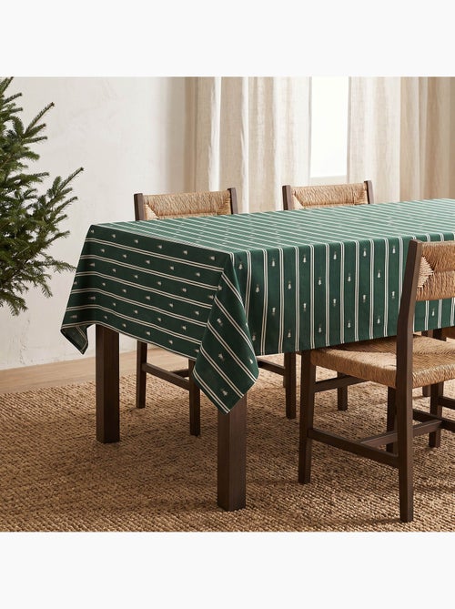 Toalha de mesa de natal às riscas duplas com fio lurex e abetos bordados em relevo - gamusi. - Kiabi